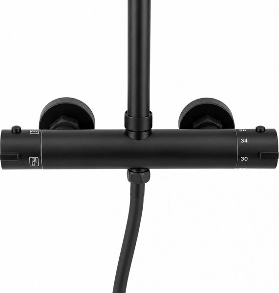 Erga Dubai, zuhanyszett termosztátos keverőcsappal és 30 cm-es fejzuhannyal, matt fekete, ERG-YKA-BP.DUBAJ-THERM-30-BLK