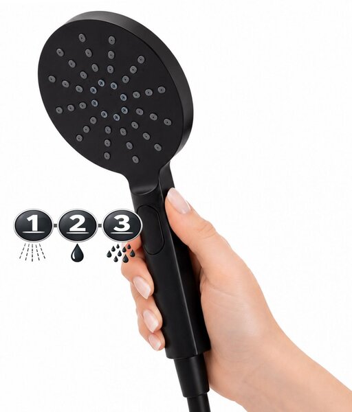 Erga Dubai, zuhanyszett termosztátos keverőcsappal és 30 cm-es fejzuhannyal, matt fekete, ERG-YKA-BP.DUBAJ-THERM-30-BLK