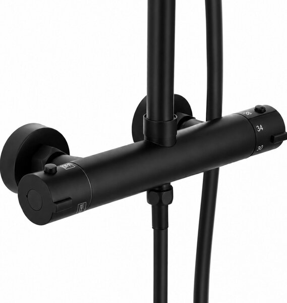 Erga Dubai, zuhanyszett termosztátos keverőcsappal és 30 cm-es fejzuhannyal, matt fekete, ERG-YKA-BP.DUBAJ-THERM-30-BLK