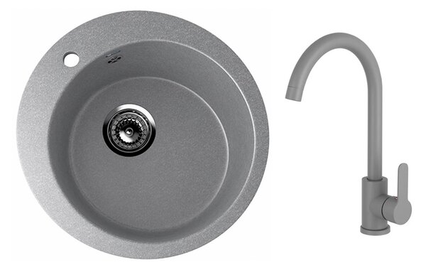 Ulgran U-405-342 Gránit Mosogatótálca és Gamma DECO Mosogató Csaptelep Szett - Matt szürke