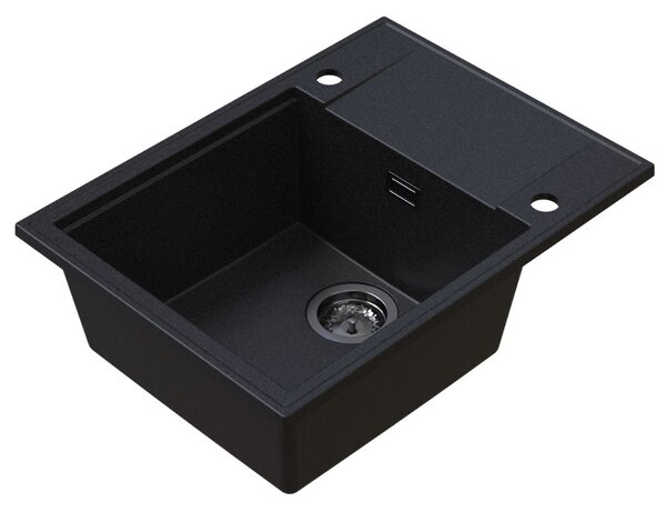 Sink Quality Sink55, konyhai gránit mosogató 620x460x215 mm + grafit szifon, grafit, SKQ-SINK.G.1KKO.XB