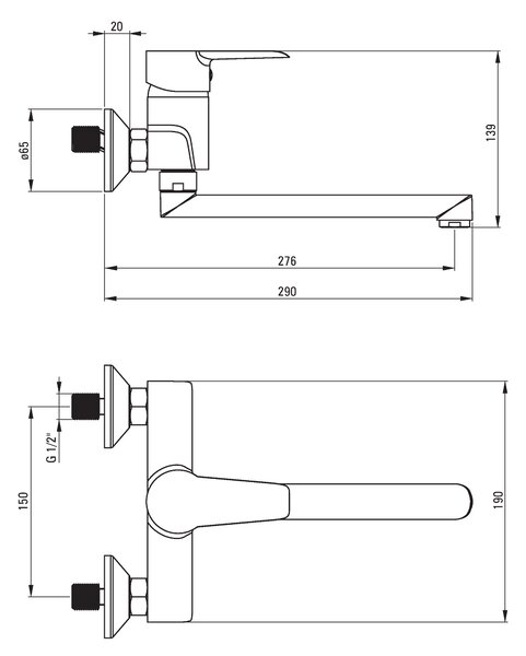 Deante Corio, falra szerelhető mosogató csaptelep 150mm forgatható karral 27cm, króm, BFC_080M