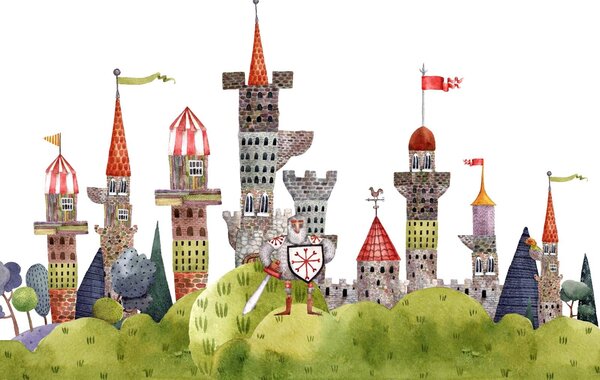 Fotótapéta Akvarell festmény egy kastélyról, Gyerekszoba fotótapéta, Népszerű fotótapéta, u46284 - Tapeko.hu