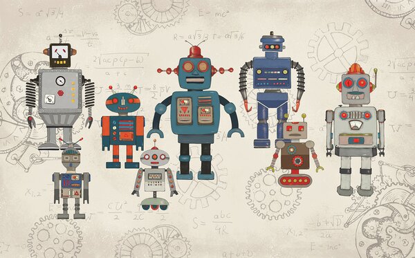 Fotótapéta Robotok csoportja matematikai egyenletekkel, Gyerekszoba fotótapéta, Népszerű fotótapéta, u46535 - Tapeko.hu