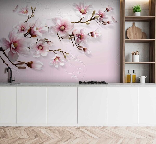 Fotótapéta Finom virágok lágy rózsaszín háttéren, Designer fali fotótapéta, Népszerű fotótapéta, u47486 - Tapeko.hu