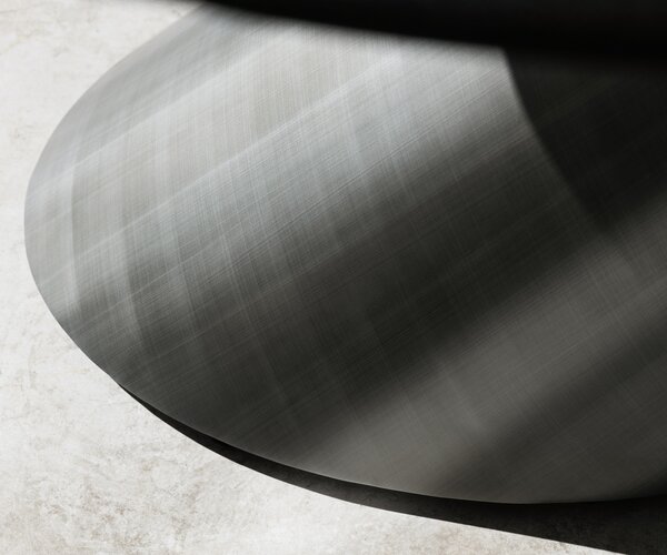 DELIFE Dohányzóasztal Edge hajóformájú 120x70 cm Laminam® kerámia Noir Desir barna Conis metál ezüst