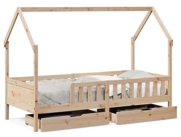 VidaXL tömör fenyőfa gyerekágy keret fiókkal 90x190 cm