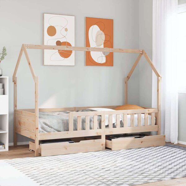 VidaXL tömör fenyőfa gyerekágy keret fiókkal 90x190 cm