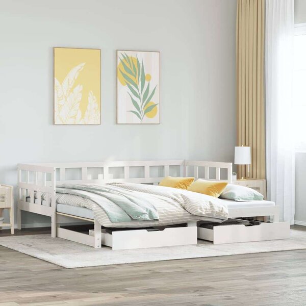 VidaXL fehér kihúzható heverő fiókokkal matrac nélkül 90 x 200 cm