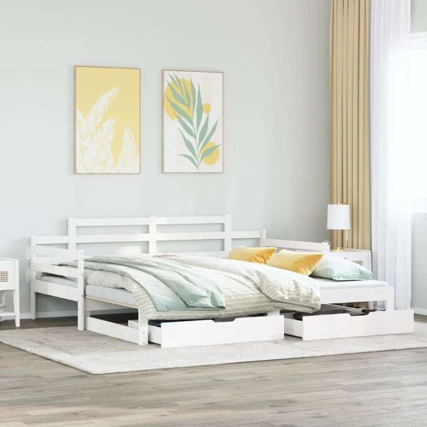 VidaXL fehér kihúzható heverő fiókokkal matrac nélkül 90 x 200 cm