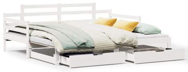 VidaXL fehér kihúzható heverő fiókokkal matrac nélkül 90 x 200 cm