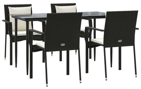 5 részes fekete polyrattan kerti étkezőgarnitúra párnákkal