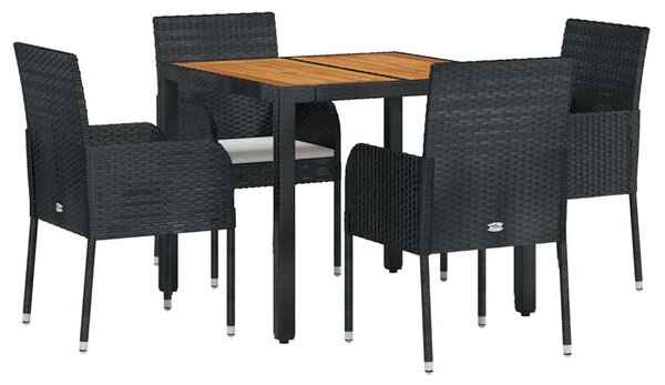 Polyrattan Kerti Étkezőgarnitúra - 5 részes - Fekete