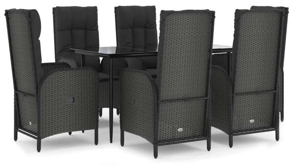 VidaXL 7 részes fekete polyrattan kerti étkezőgarnitúra párnával