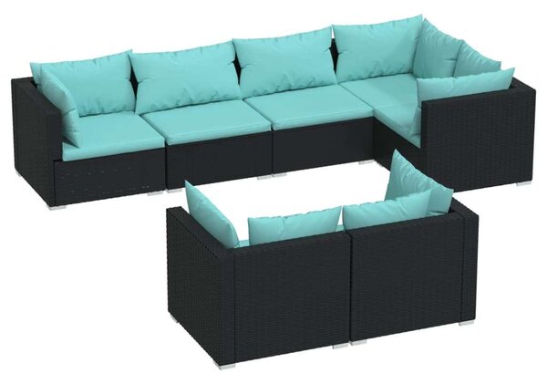 Polyrattan Kerti Ülőgarnitúra - 7 részes - Fekete