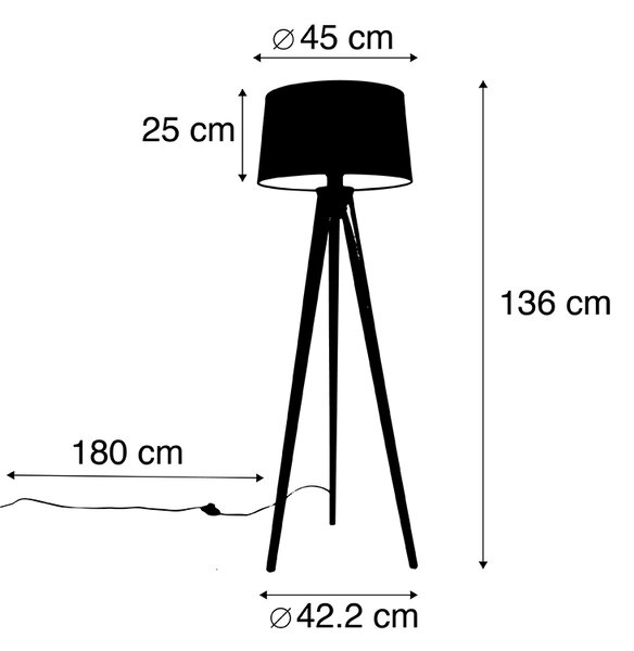Rusztikus állólámpa vintage fa talppal és lenvászon búrával sötétszürke 45 cm - Tripod Classic