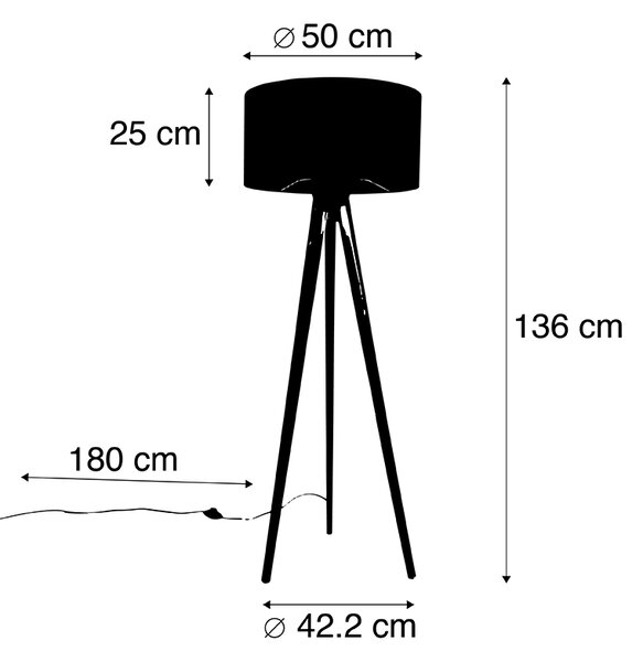 Állólámpa háromlábú fekete, páva mintás árnyékolóval 50 cm - Tripod Classic