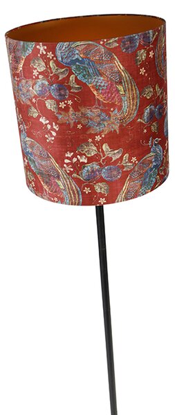 Állólámpa fekete lámpabúrával, páva mintával, piros 40 cm - Simplo