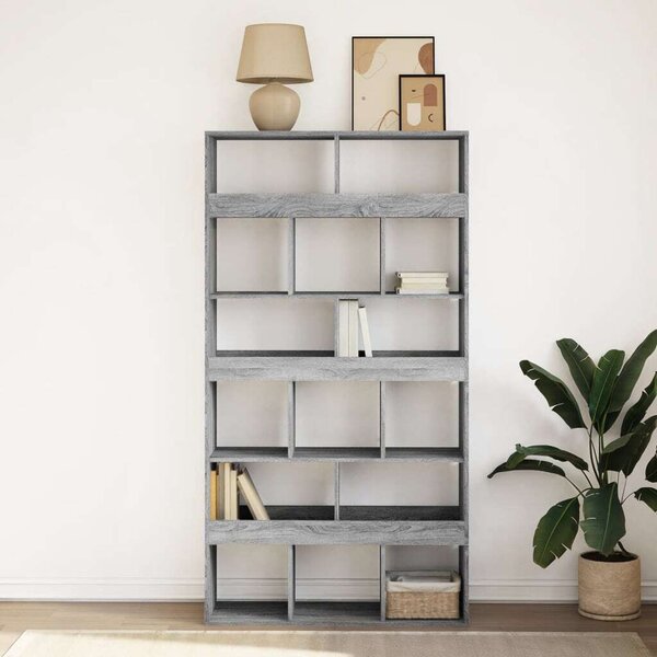 Fa Könyvespolc - 15 Rekeszes - Szürke Sonoma - 100x33x187,5cm