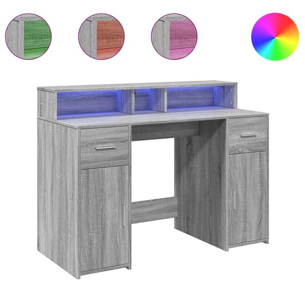 VidaXL LED-es Íróasztal - Sonoma Szürke - 120x55x91 cm