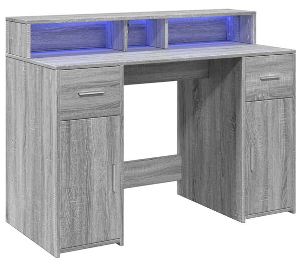 VidaXL LED-es Íróasztal - Sonoma Szürke - 120x55x91 cm