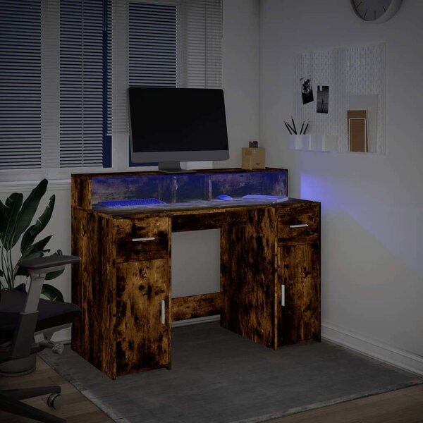 VidaXL Íróasztal - Füstös Tölgy - LED - 120x55x91 cm