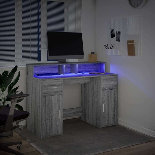VidaXL LED-es Íróasztal - Sonoma Szürke - 120x55x91 cm
