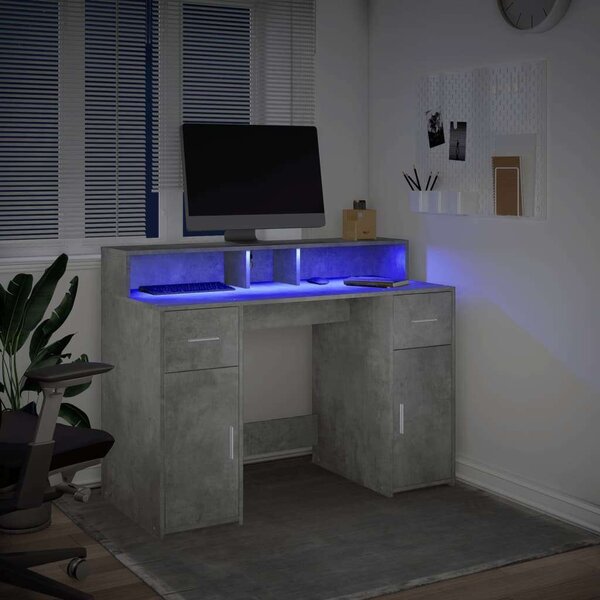 VidaXL LED-es Íróasztal - 120x55x91 cm - Betonszürke