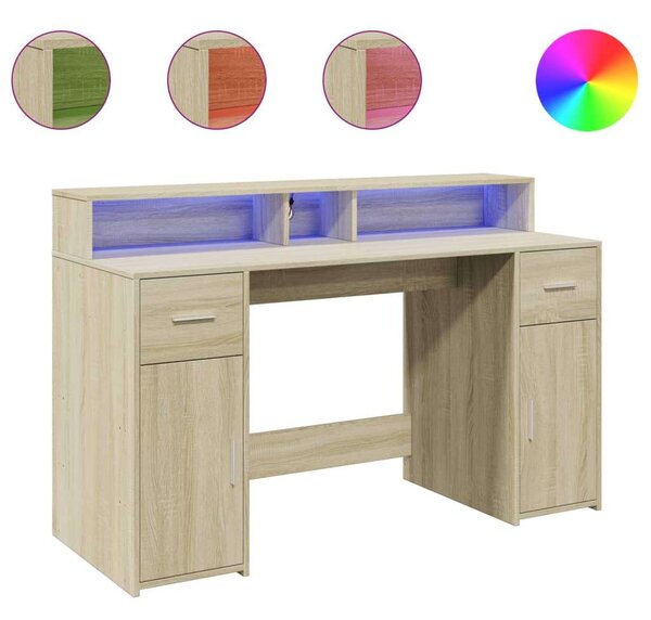 VidaXL Íróasztal LED-del - Sonoma Tölgy - 140x55x91 cm