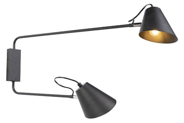 Modern fekete fali lámpa 2 égős állítható - Lune