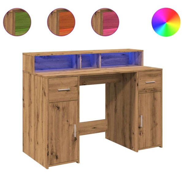 VidaXL kézműves tölgy színű szerelt fa LED-es íróasztal 120x55x91 cm