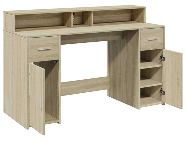 VidaXL Íróasztal LED-del - Sonoma Tölgy - 140x55x91 cm