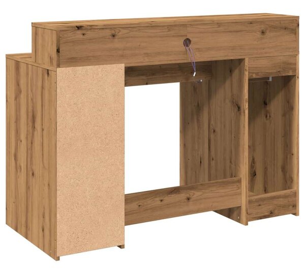 VidaXL kézműves tölgy színű szerelt fa LED-es íróasztal 120x55x91 cm