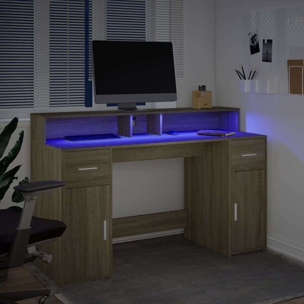 VidaXL Íróasztal LED-del - Sonoma Tölgy - 140x55x91 cm