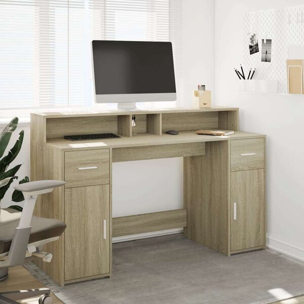 VidaXL Íróasztal LED-del - Sonoma Tölgy - 140x55x91 cm