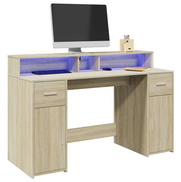 VidaXL Íróasztal LED-del - Sonoma Tölgy - 140x55x91 cm
