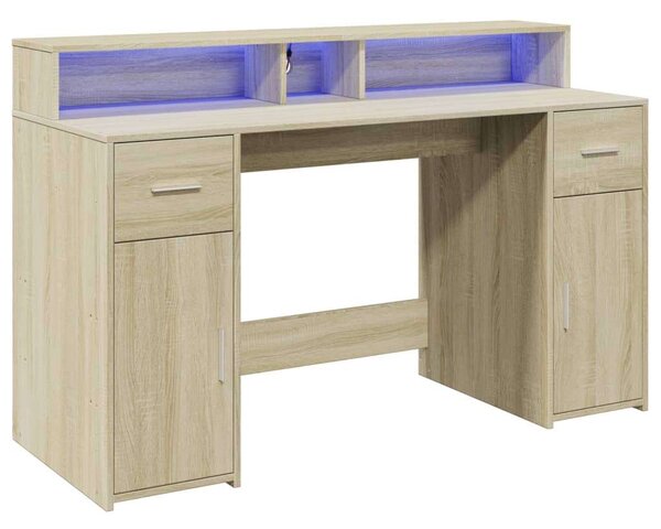 VidaXL Íróasztal LED-del - Sonoma Tölgy - 140x55x91 cm