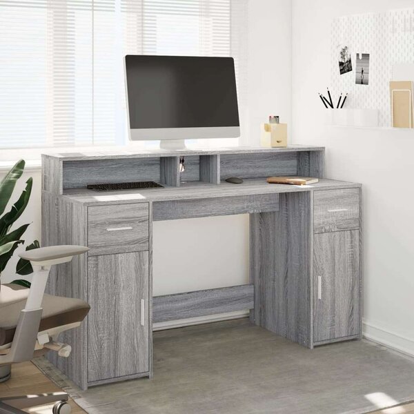 VidaXL LED Íróasztal - Sonoma Szürke - 140x55x91 cm