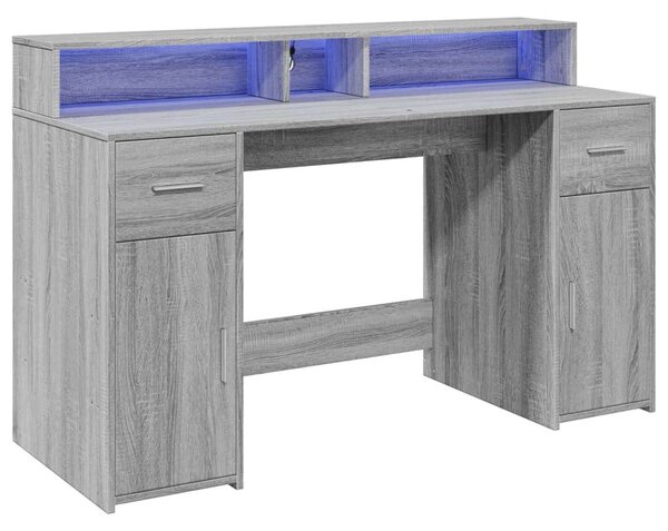 VidaXL LED Íróasztal - Sonoma Szürke - 140x55x91 cm