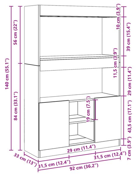 VidaXL Magasszekrény - Fa - Betonszürke - 92x33x140 cm