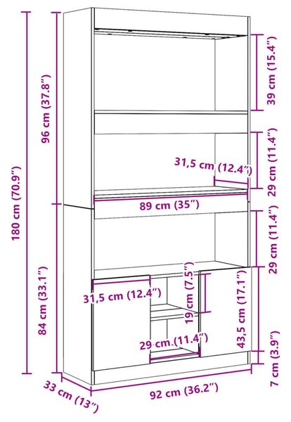 VidaXL Polcrendszer - Betonszürke - 92x33x180 cm