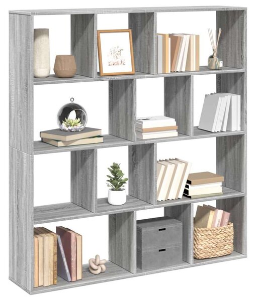 VidaXL Fa Könyvespolc - 12 Rekeszes - Szürke Sonoma - 132x29x141,5cm