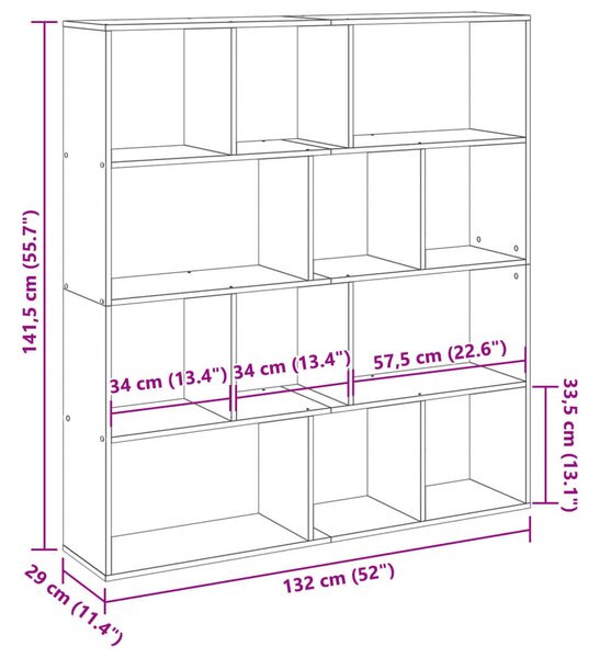 Vidaxl Antik Fa Könyvespolc - 12 Rekesz - 132x29x141,5cm