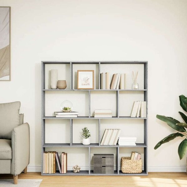 VidaXL Fa Könyvespolc - 12 Rekeszes - Szürke Sonoma - 132x29x141,5cm