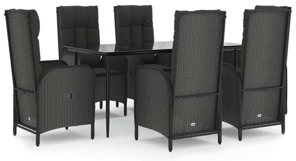 VidaXL 7 részes fekete polyrattan kerti étkezőgarnitúra párnával