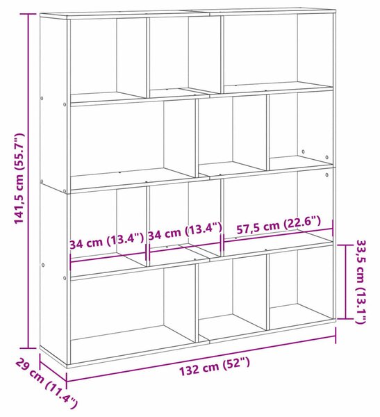 VidaXL Fehér Könyvespolc - 12 Rekeszes - 132x29x141,5cm