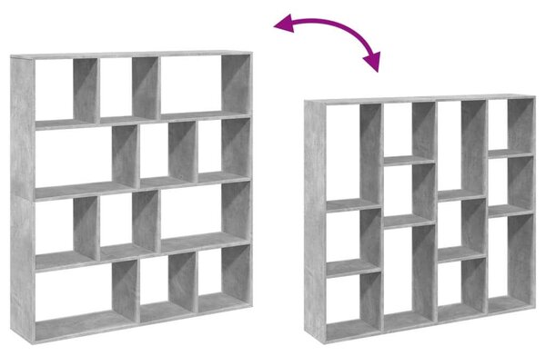 Fa Könyvespolc - 12 Rekesz - Beton Szürke - 132cm