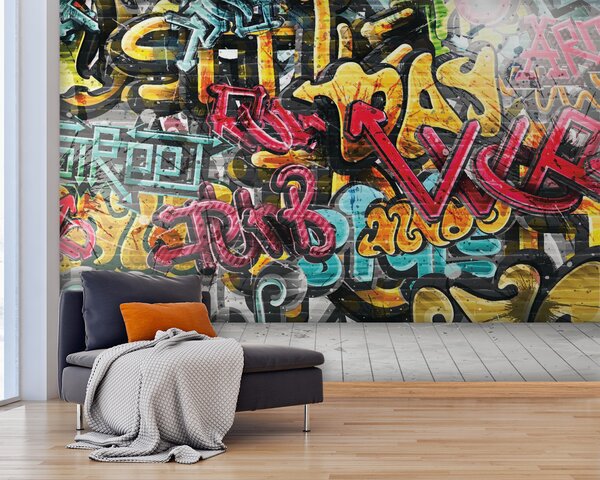Fotótapéta Graffitivel borított fal, Designer fali fotótapéta, Népszerű fotótapéta, u56045 - Tapeko.hu