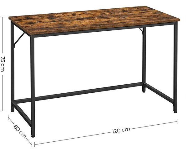 Íróasztal, Számítógépes asztal, Kis irodai asztal 120x60 cm, Rusztikus barna/fekete