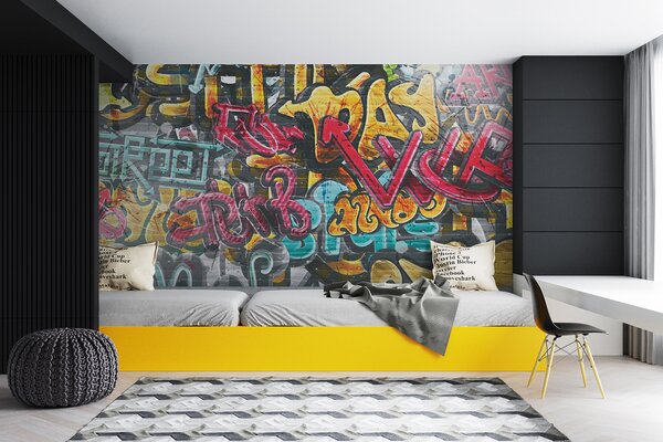 Fotótapéta Graffitivel borított fal, Designer fali fotótapéta, Népszerű fotótapéta, u56045 - Tapeko.hu